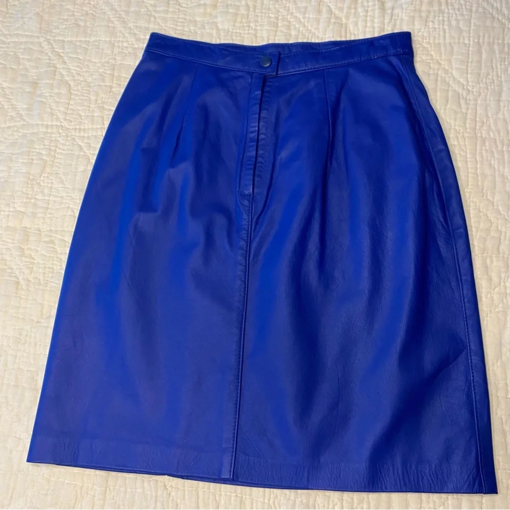 Vintage 90s Y2k COMINT Royal Blue Leather Mini Skirt S 27” - Picture 8 of 10